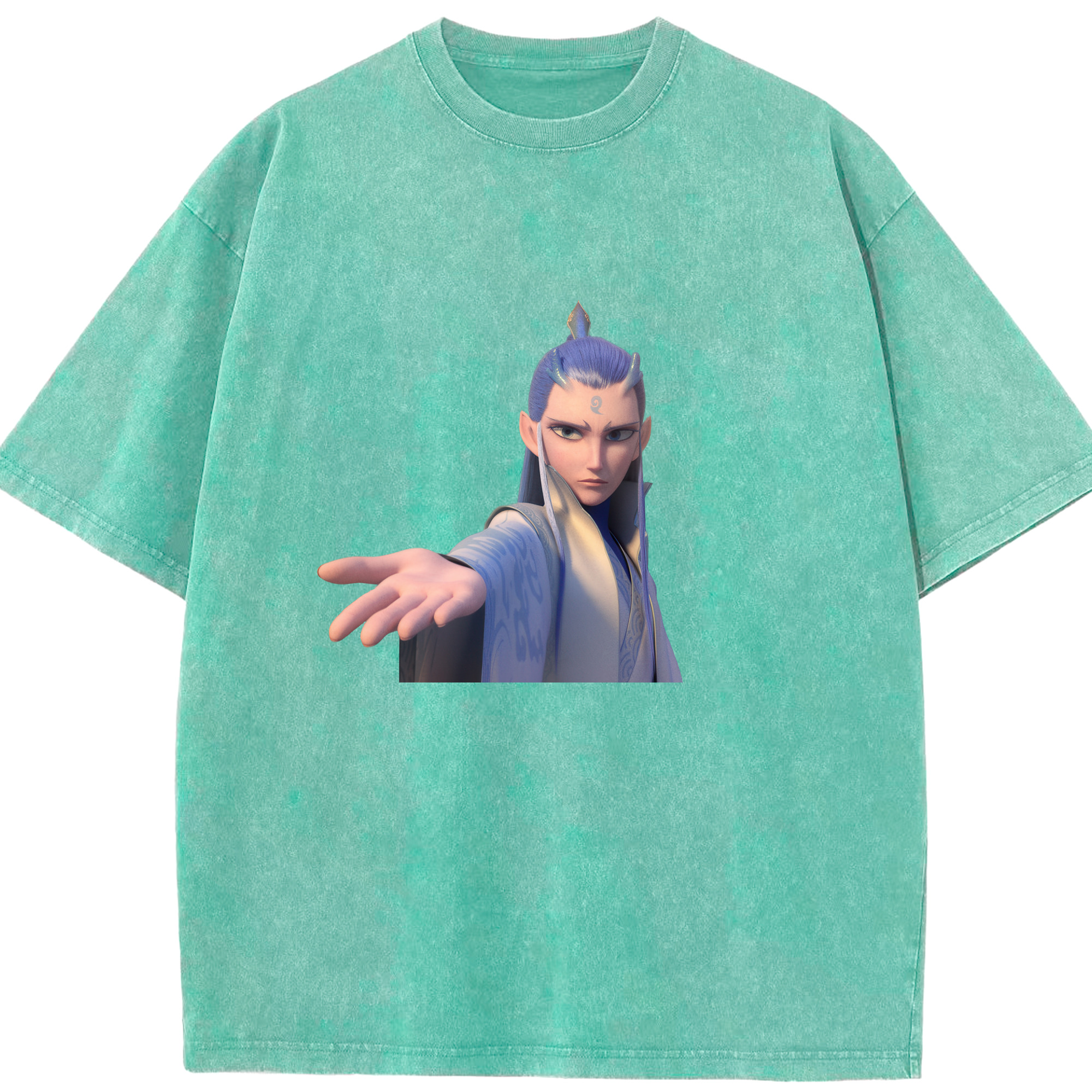 （画像用） Ne Zha 2 ナタ 魔童の大暴れ 綿100% ヴィンテージ風 半袖Tシャツ（フロントプリント）